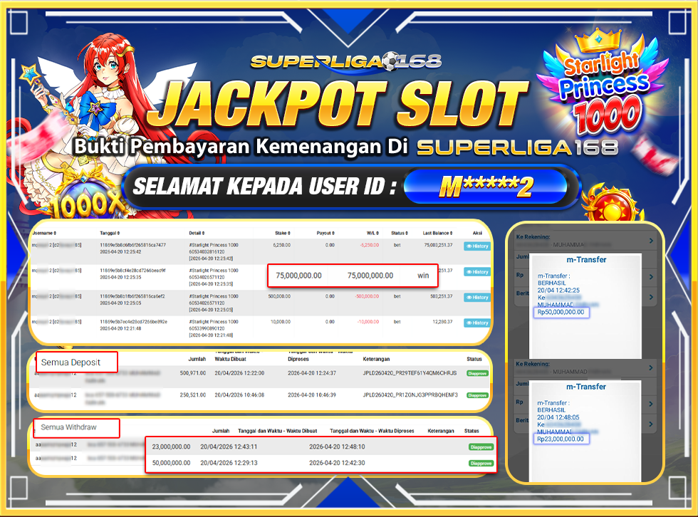 SUPERLIGA168 JACKPOT STARLIGHT PRINCESS 1000 Rp.73,000,000LUNASSS